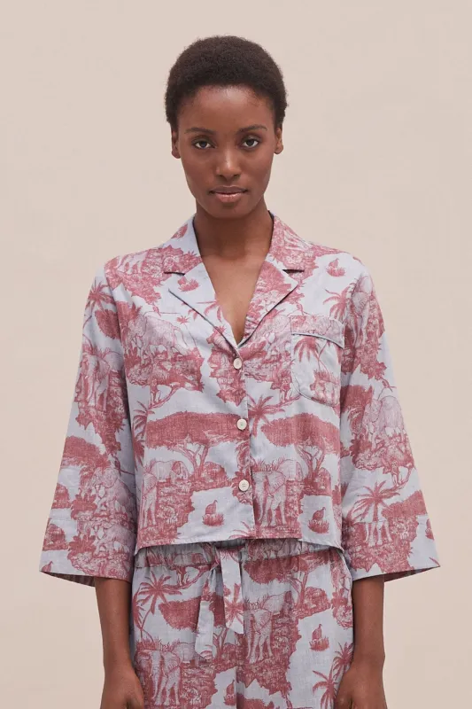 Boxy Shirt Loxodonta Print Chambray/Red sold by Desmond & Dempsey