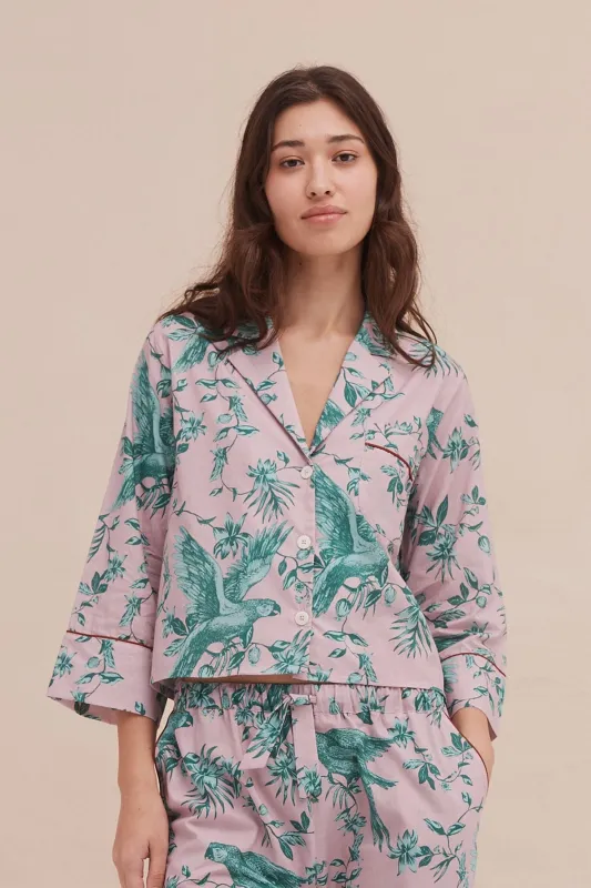 Boxy Shirt The Bromley Parrot Print Pink/Blue sold by Desmond & Dempsey