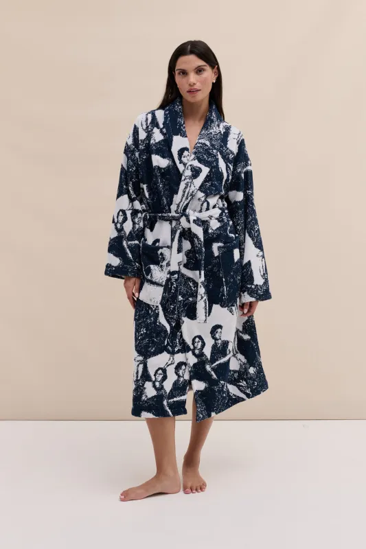 Unisex Towel Robe Flora Navy sold by Desmond & Dempsey