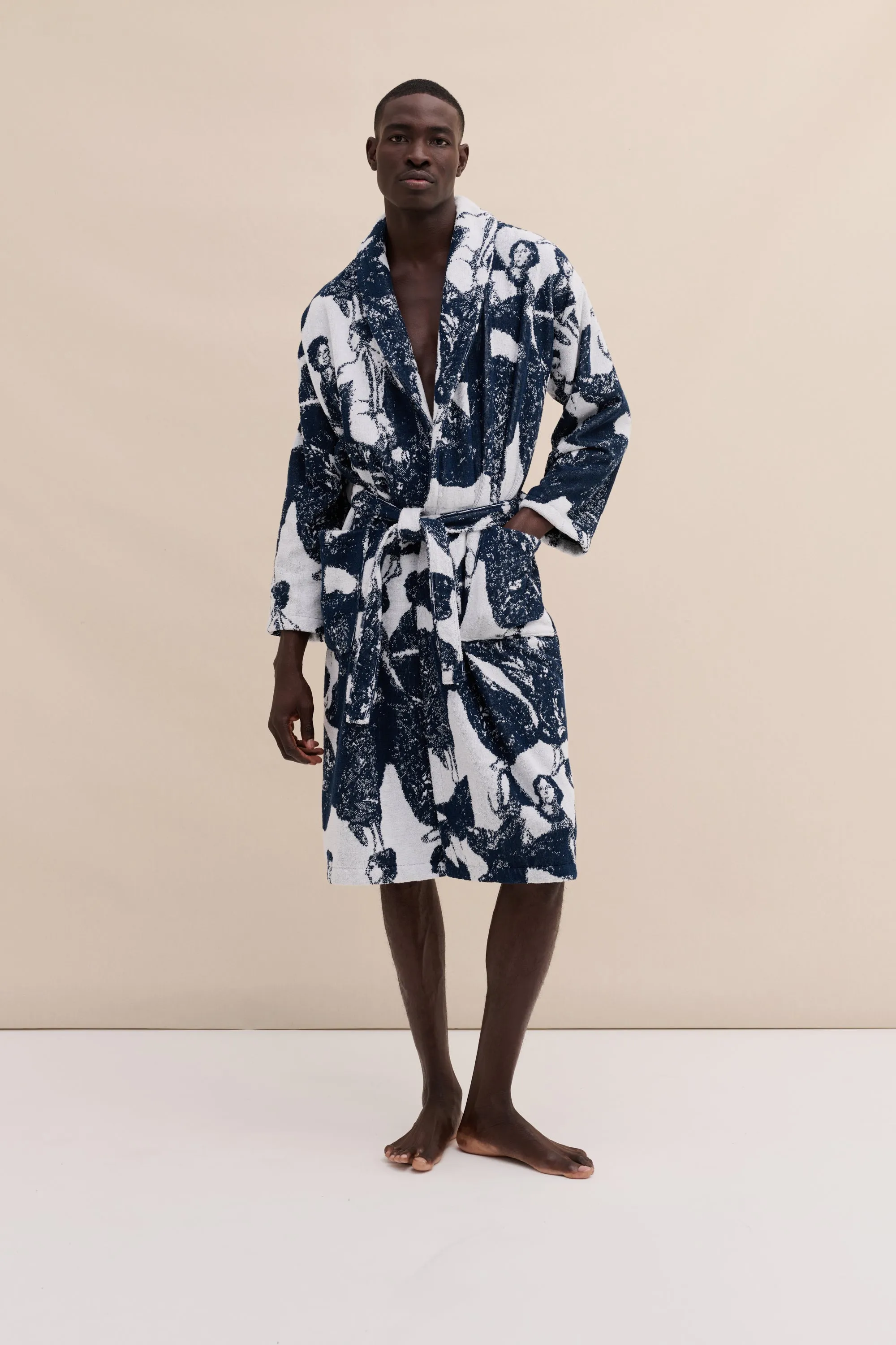 Unisex Towel Robe Flora Navy sold by Desmond & Dempsey