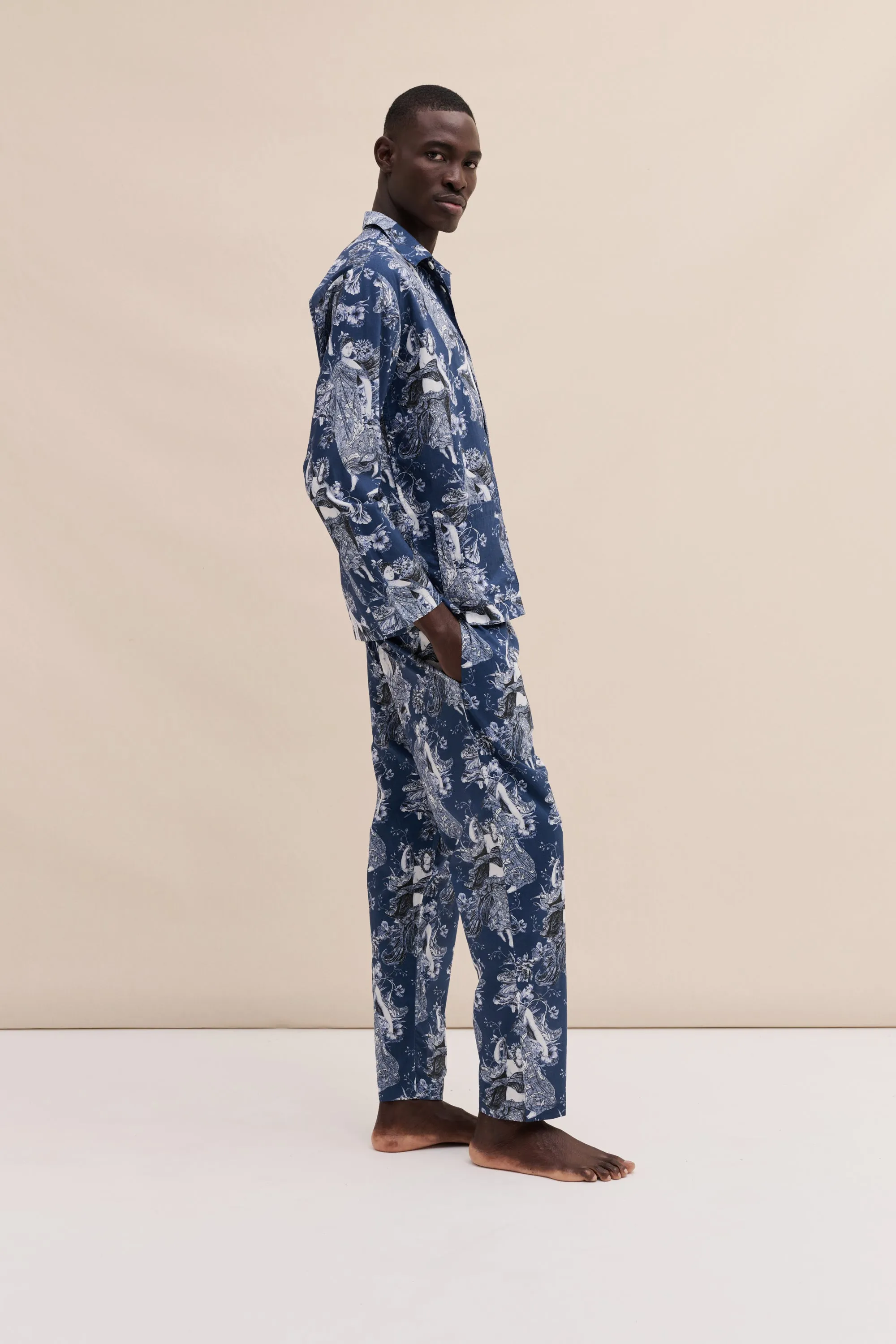 Men’s Pocket Pyjama Set Flora Navy sold by Desmond & Dempsey product image thumbnail 3