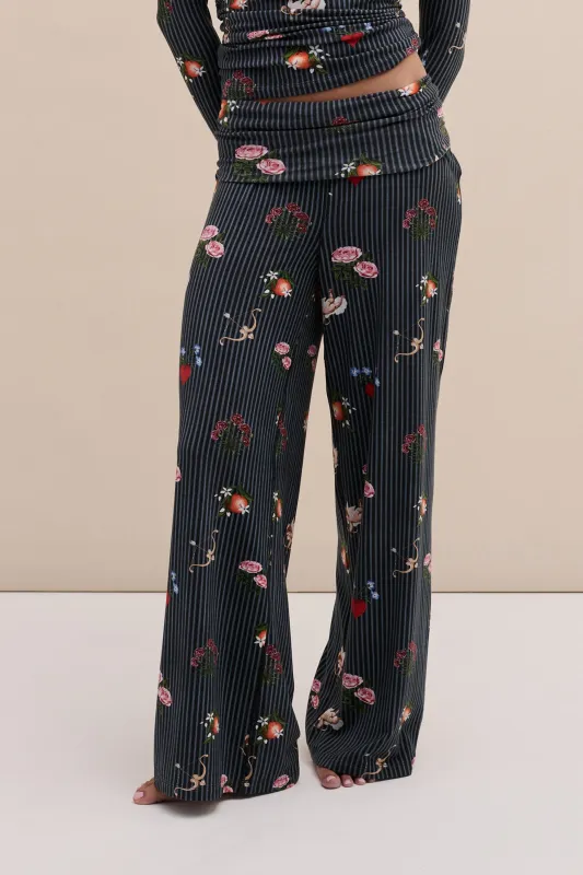Lyocell Jersey Fold Over Trousers Primavera Pinstripe Navy sold by Desmond & Dempsey