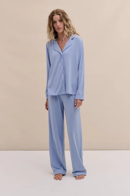 Lyocell Jersey Long Pyjama Set Blue sold by Desmond & Dempsey