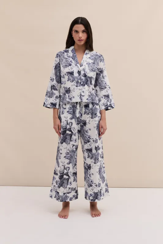 Boxy Shirt and Wide Leg Trouser Set Flora Indigo sold by Desmond & Dempsey