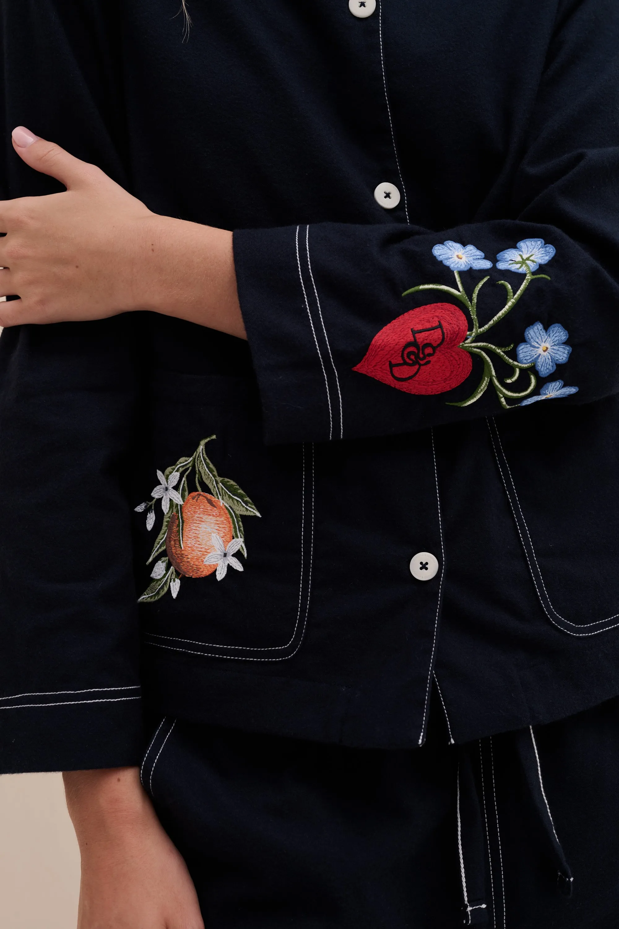 Pocket Pyjama Set Brushed Cotton Embroidery Navy sold by Desmond & Dempsey product image thumbnail 2