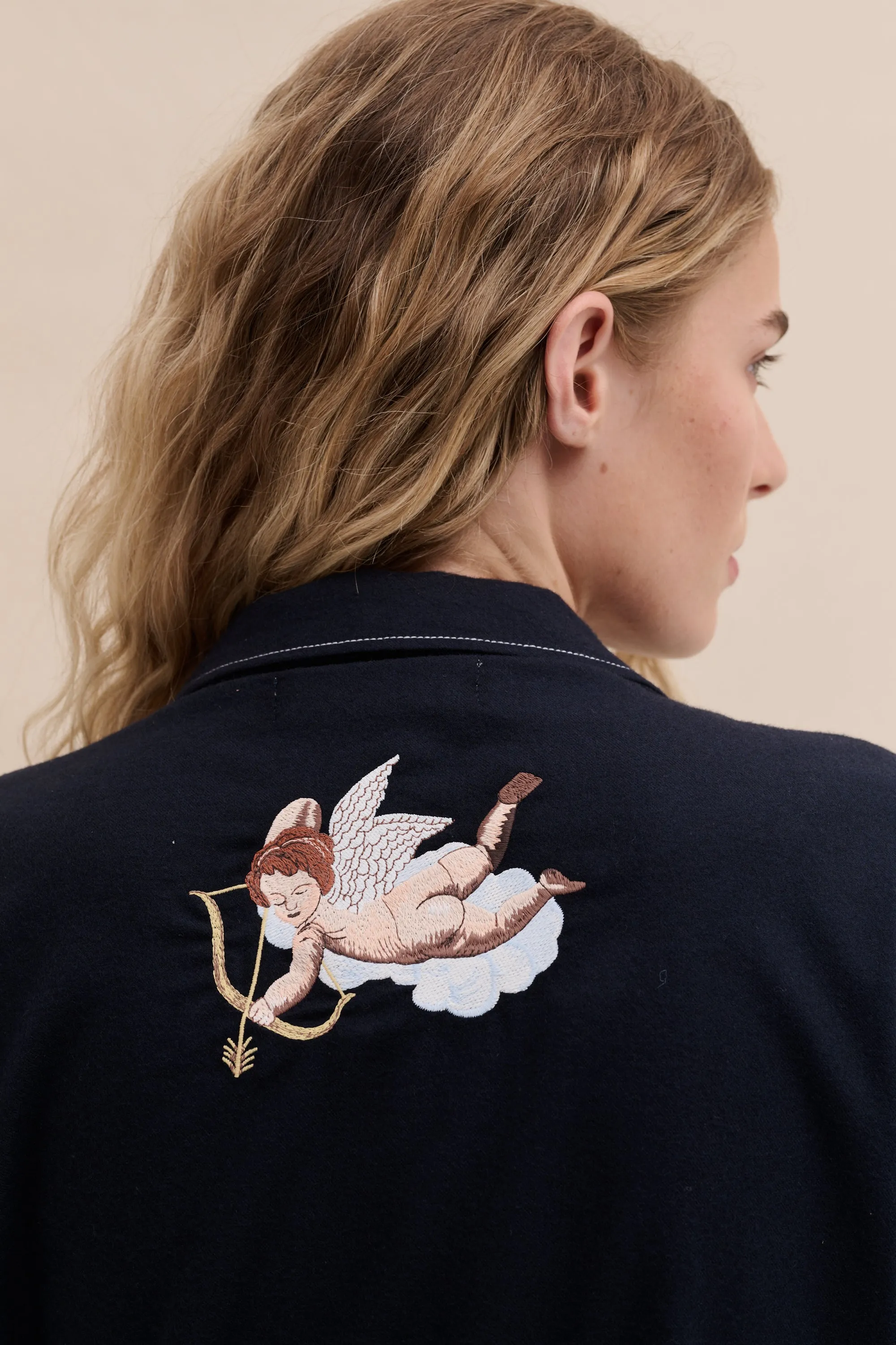 Pocket Pyjama Set Brushed Cotton Embroidery Navy sold by Desmond & Dempsey product image thumbnail 5