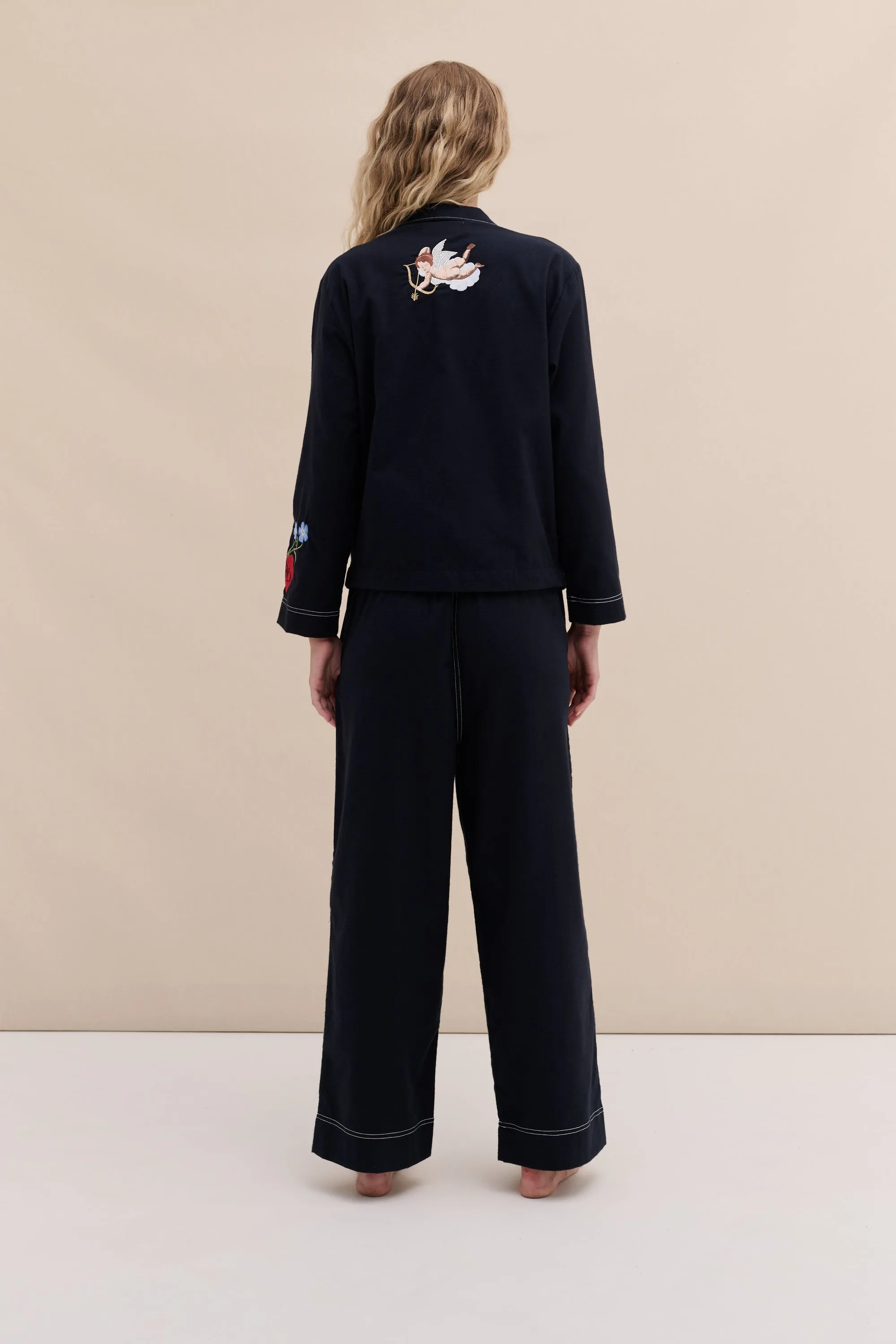 Pocket Pyjama Set Brushed Cotton Embroidery Navy sold by Desmond & Dempsey product image thumbnail 3