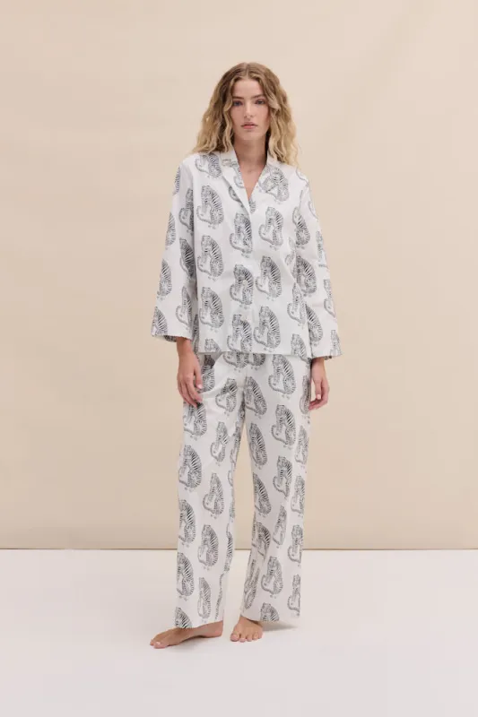 402 Long Pyjama Set Sansindo White/Black sold by Desmond & Dempsey