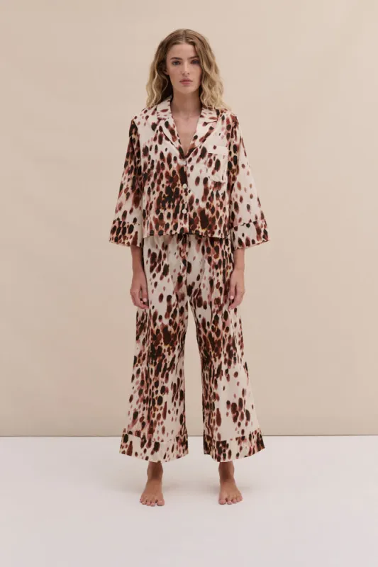 Boxy Shirt and Wide Leg Trouser Set Leopard Brown/Cream made by Desmond & Dempsey