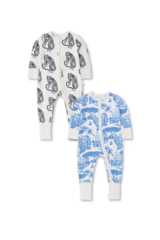 MORI x D&D Clever Zip Sleepsuit Set of 2 Loxodonta Blue/Sansindo White/Black made by Desmond & Dempsey