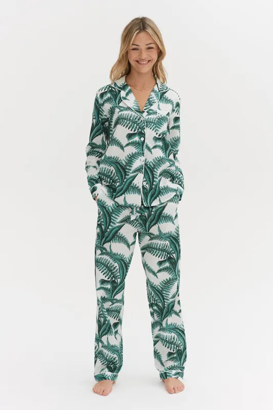 Long Pyjama Set The Fern Print White/Green sold by Desmond & Dempsey