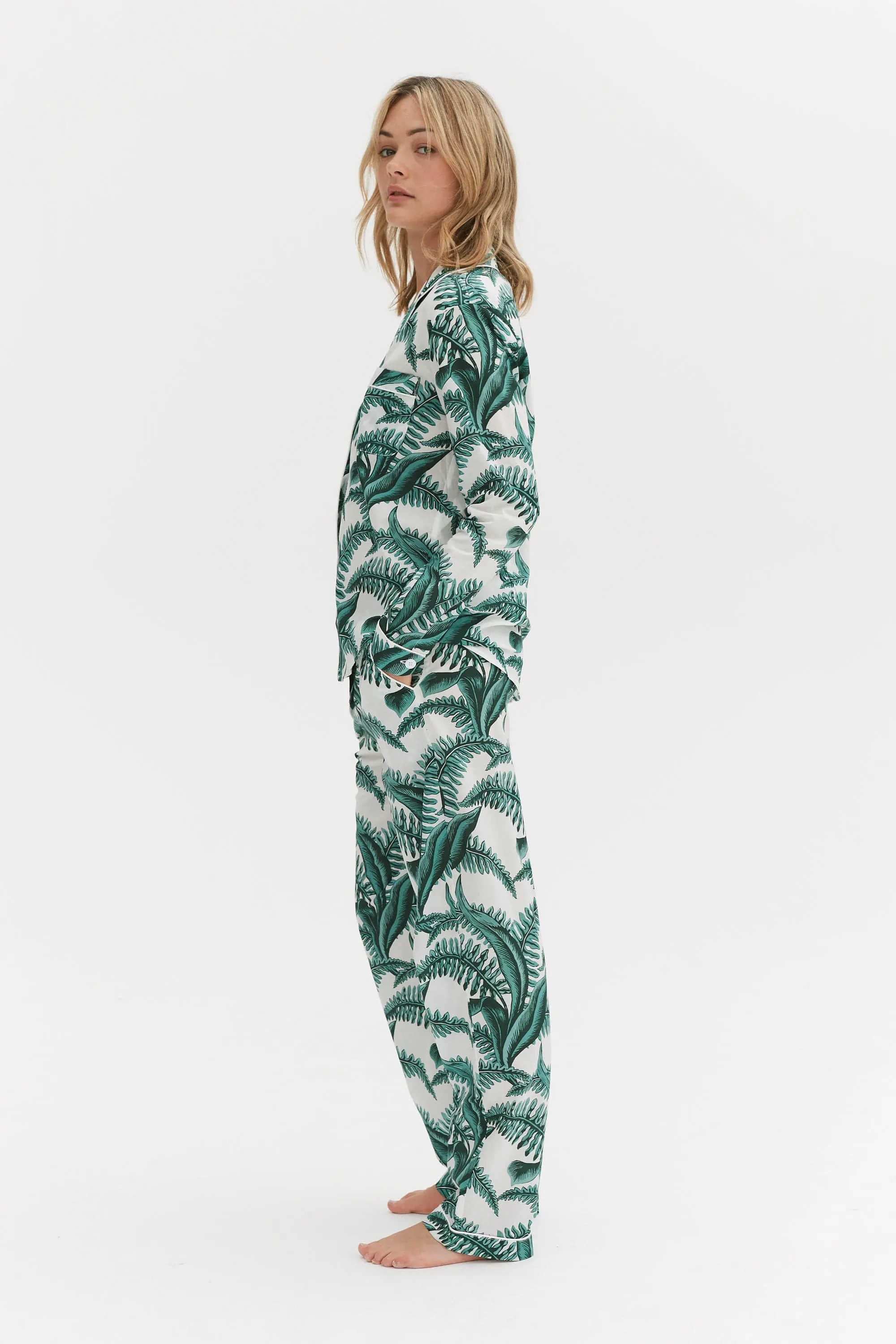 Long Pyjama Set The Fern Print White/Green sold by Desmond & Dempsey product image thumbnail 3