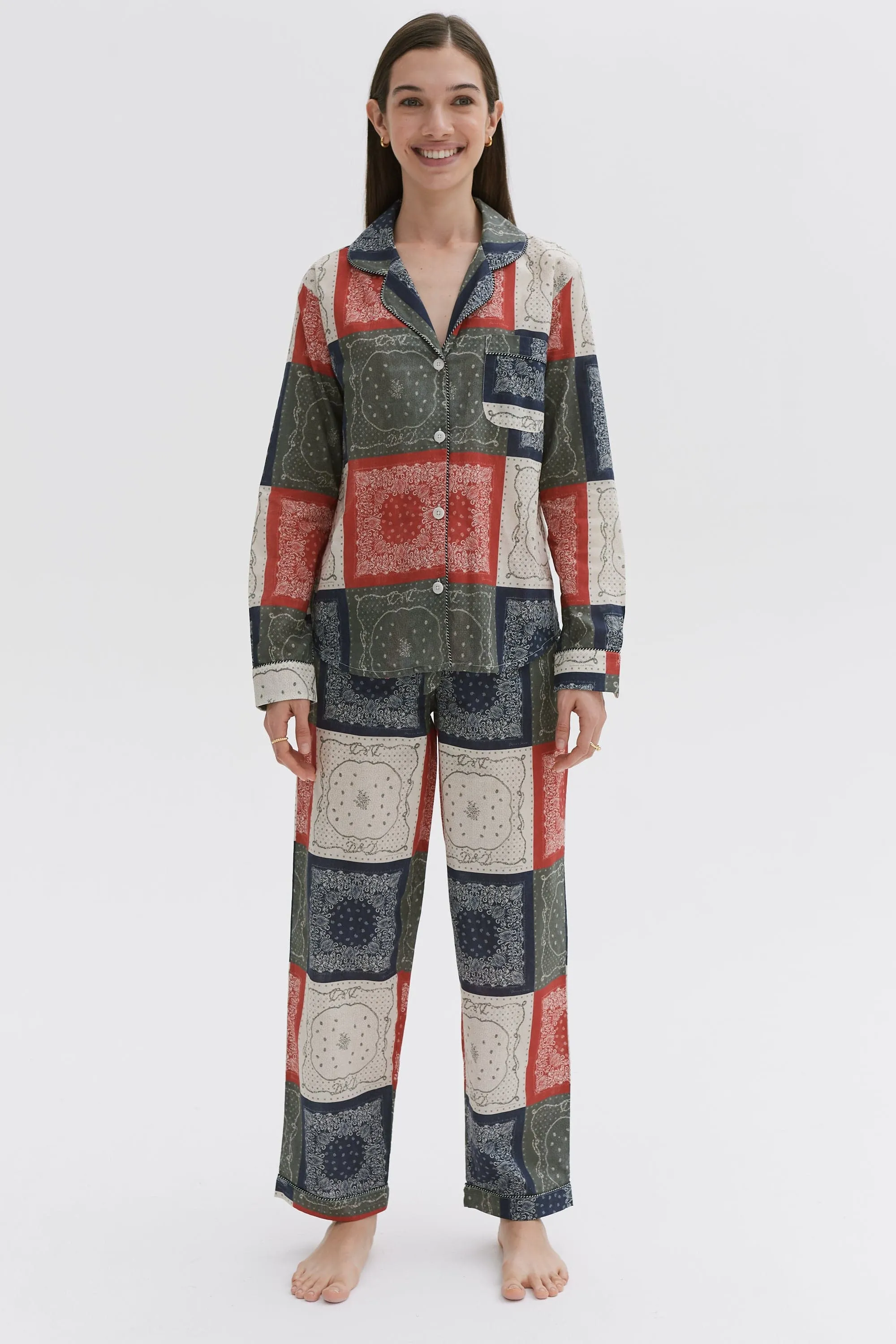 Long Pyjama Set Bandana Patchwork Print Multi sold by Desmond & Dempsey product image thumbnail 2