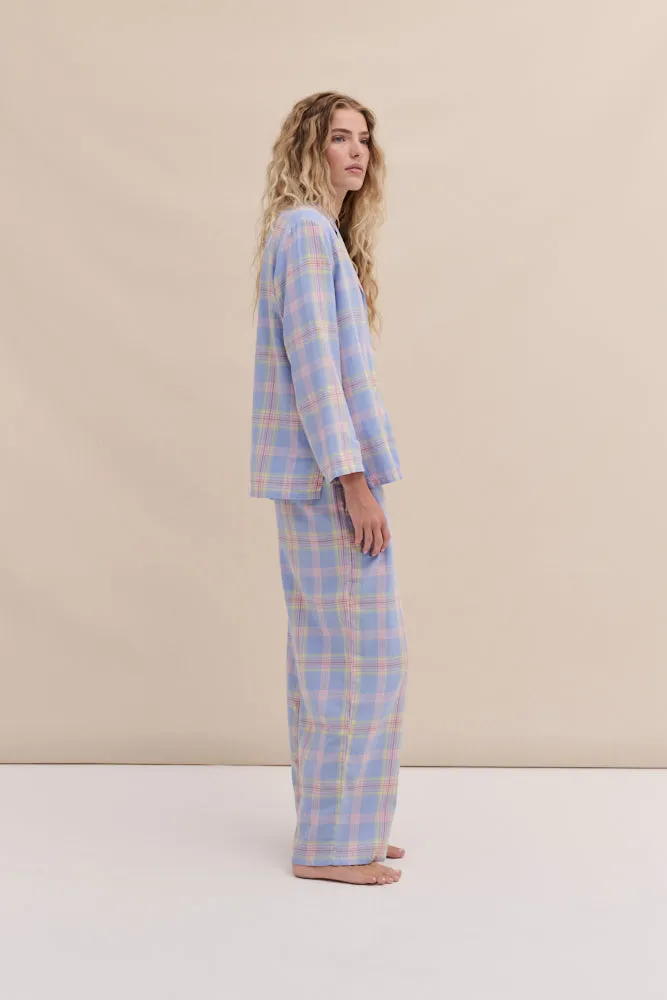 402 Long Pyjama Set Lightweight Flannel Blue/Pink sold by Desmond & Dempsey product image thumbnail 3