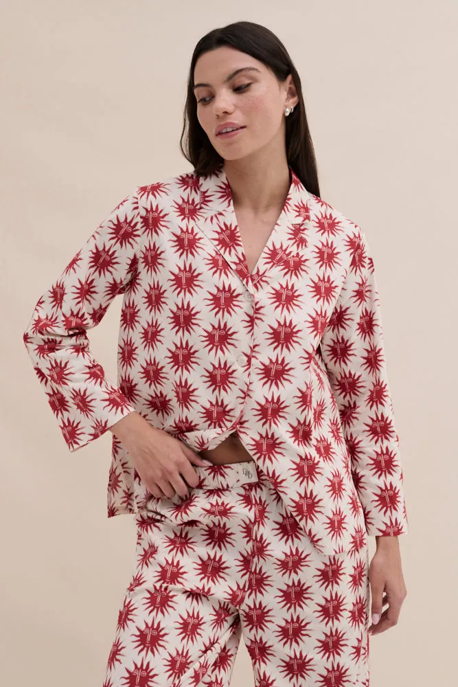 402 Long Pyjama Set Helios Cream/Red sold by Desmond & Dempsey product image thumbnail 2