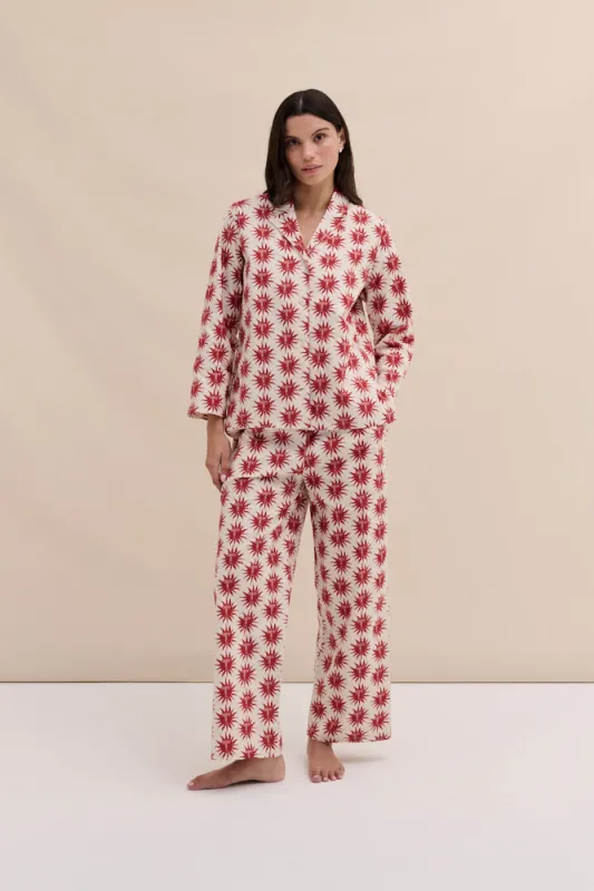 402 Long Pyjama Set Helios Cream/Red sold by Desmond & Dempsey