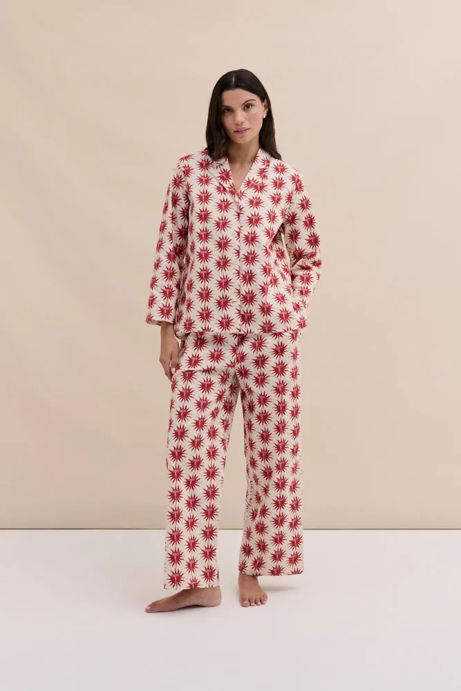 402 Long Pyjama Set Helios Cream/Red sold by Desmond & Dempsey
