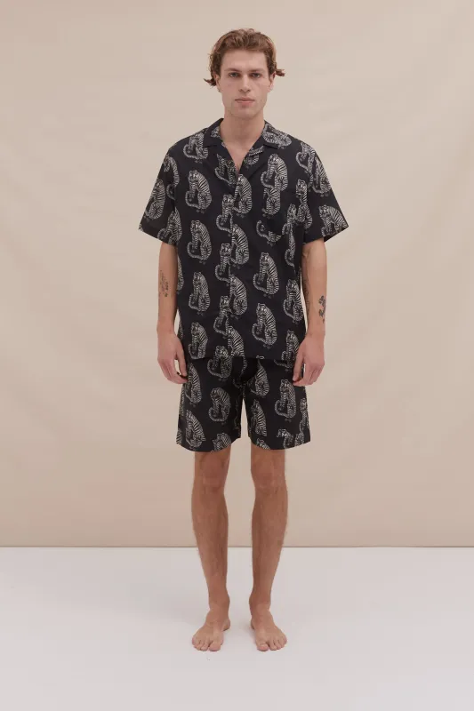 Men’s Cuban Pyjama Set Sansindo Print Black/Cream made by Desmond & Dempsey