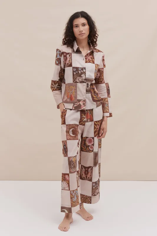 Pocket Set Idle Hands Check Mocha/Pink sold by Desmond & Dempsey