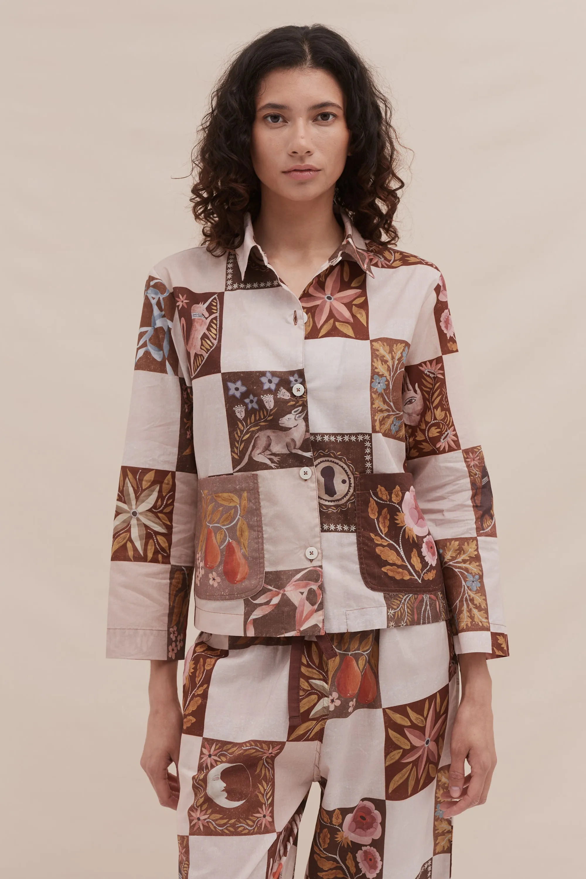 Pocket Set Idle Hands Check Mocha/Pink sold by Desmond & Dempsey product image thumbnail 4