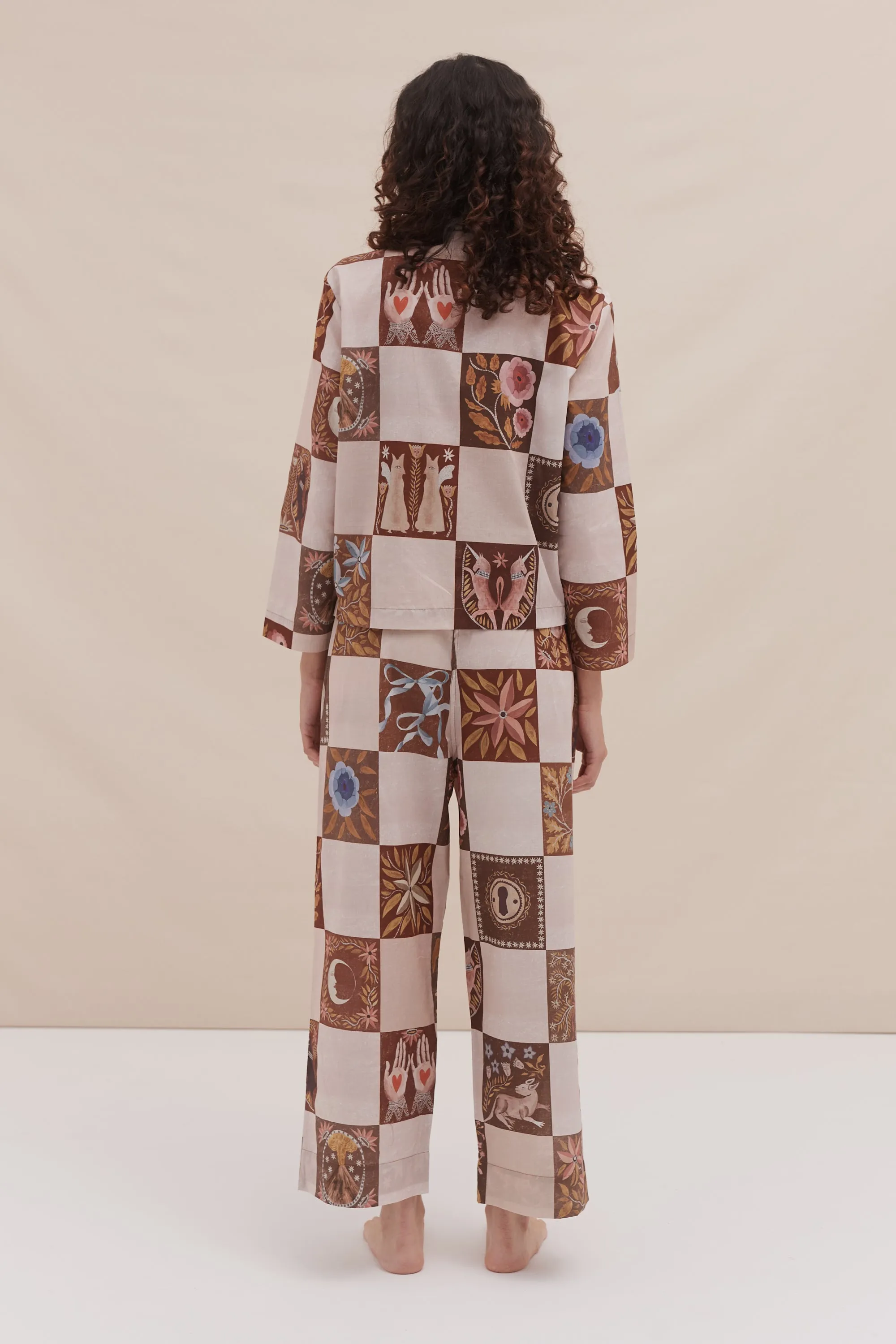 Pocket Set Idle Hands Check Mocha/Pink sold by Desmond & Dempsey product image thumbnail 3