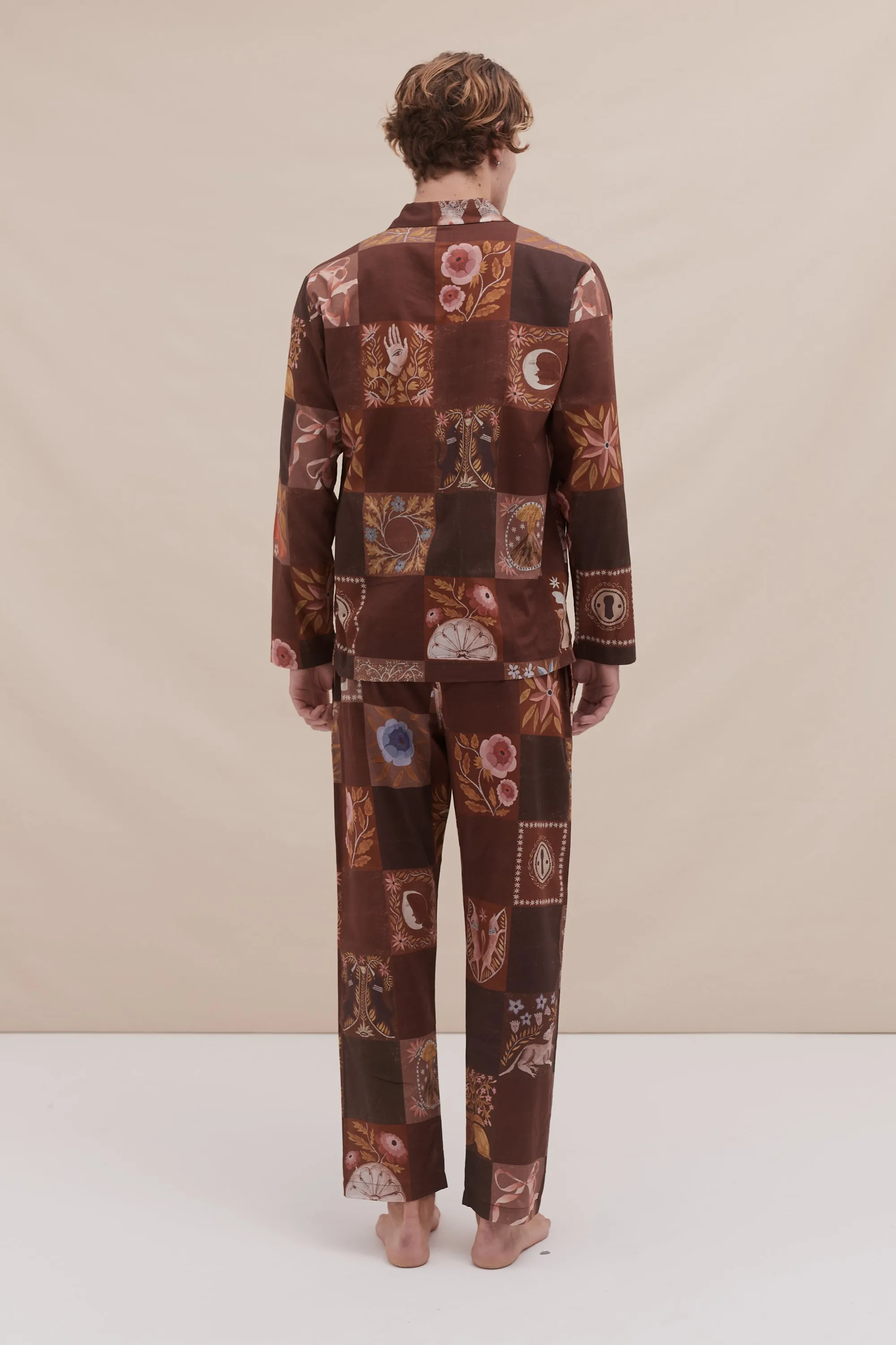Men’s Pocket Pyjama Set Idle Hands Check Mocha sold by Desmond & Dempsey product image thumbnail 3