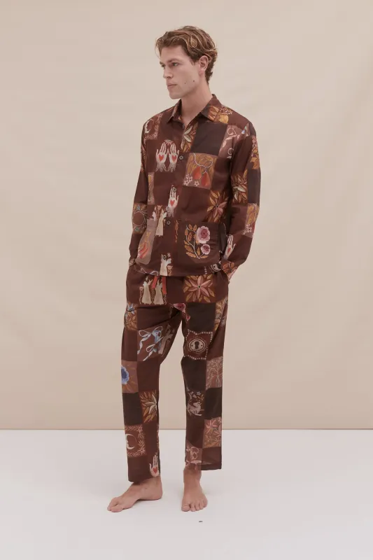 Men’s Pocket Pyjama Set Idle Hands Check Mocha sold by Desmond & Dempsey