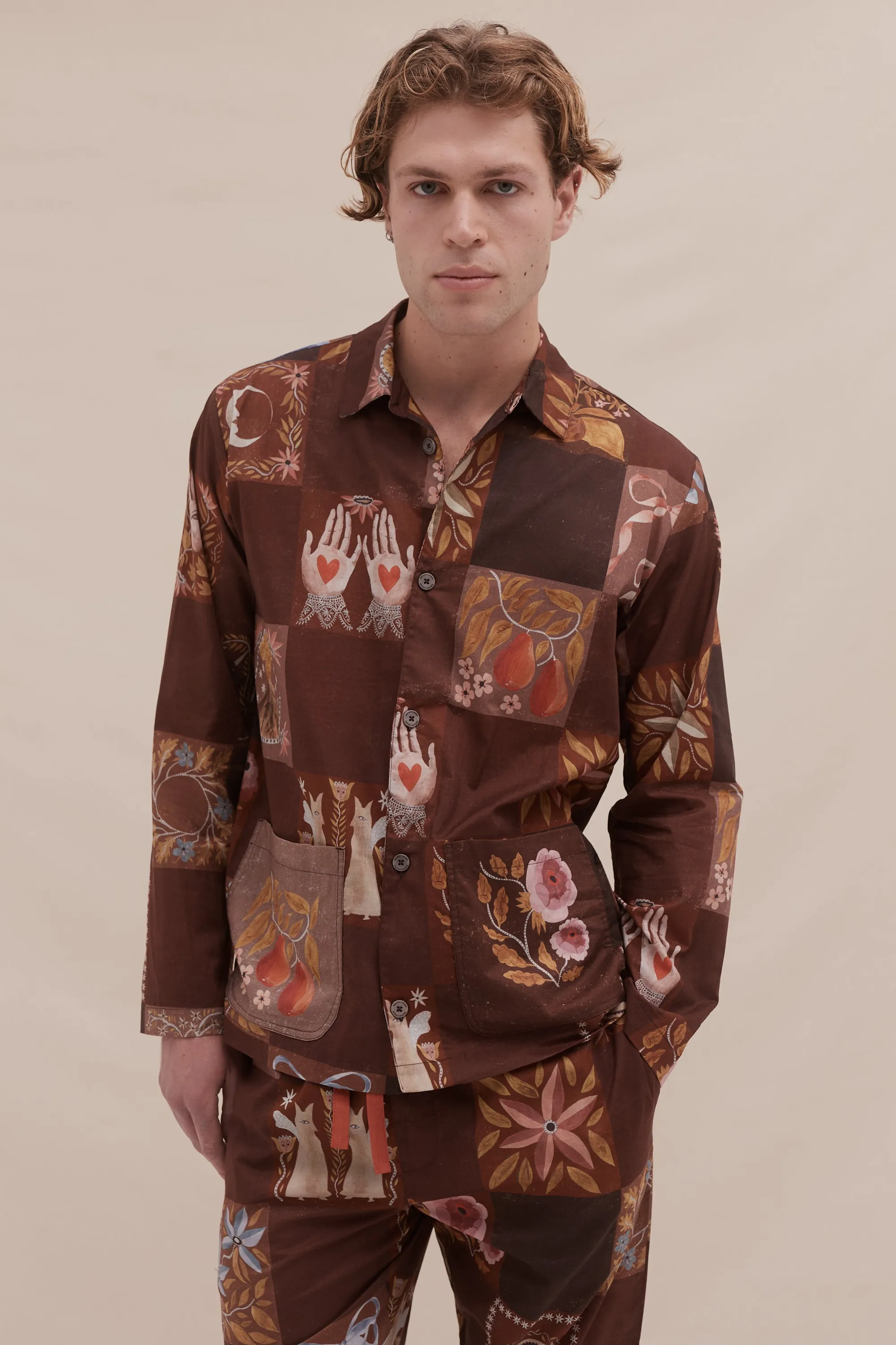 Men’s Pocket Pyjama Set Idle Hands Check Mocha sold by Desmond & Dempsey product image thumbnail 4