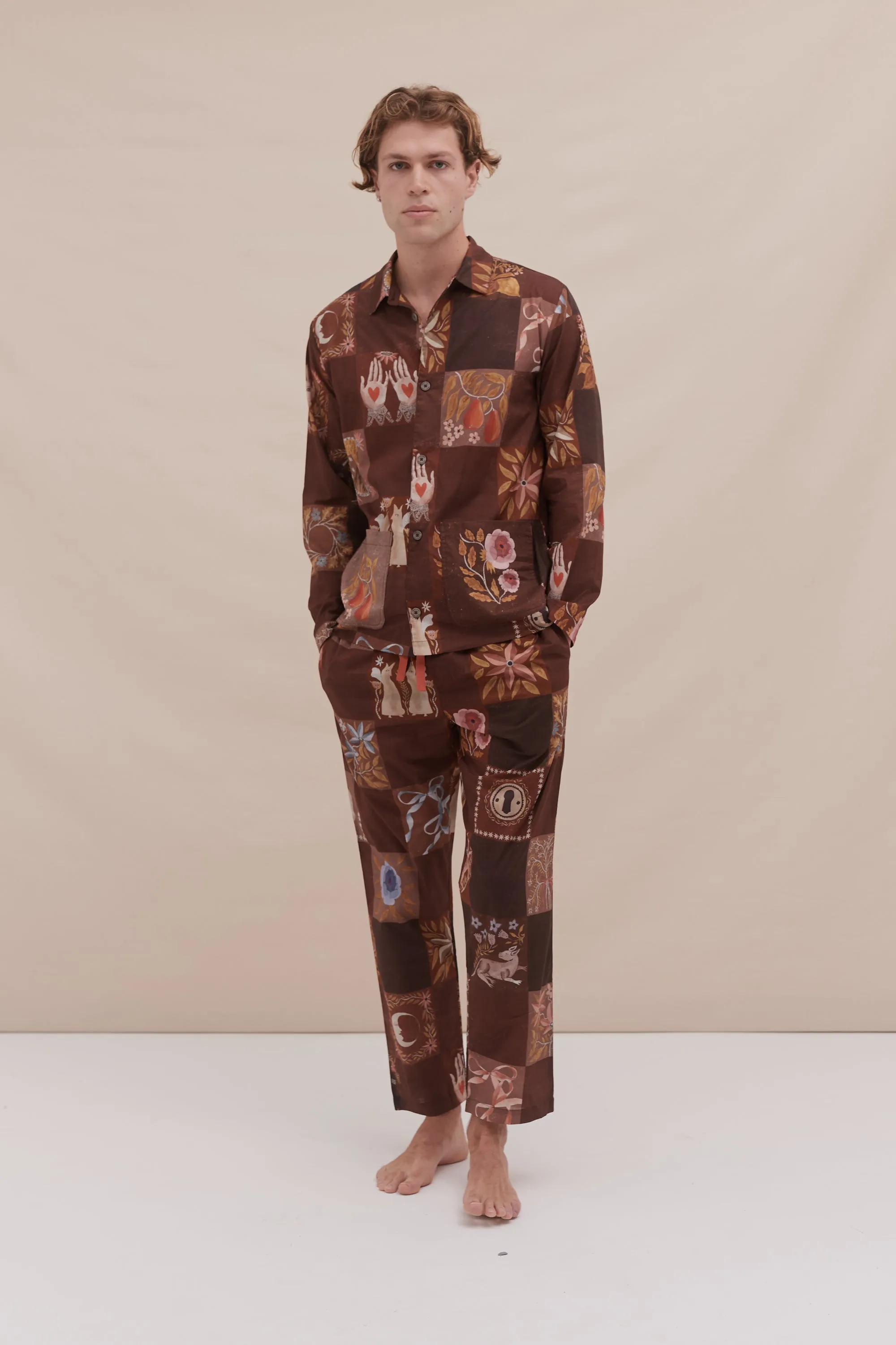 Men’s Pocket Pyjama Set Idle Hands Check Mocha sold by Desmond & Dempsey product image thumbnail 2