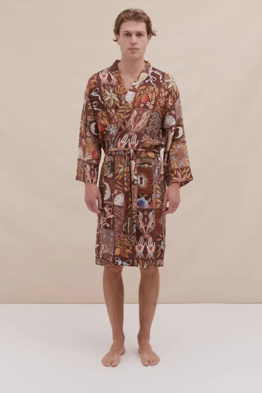 Men's Wrap Robe Idle Hands Mocha Linen sold by Desmond & Dempsey