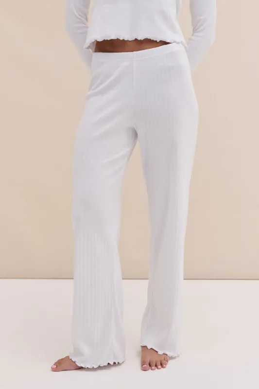Pointelle Lounge Trousers White sold by Desmond & Dempsey