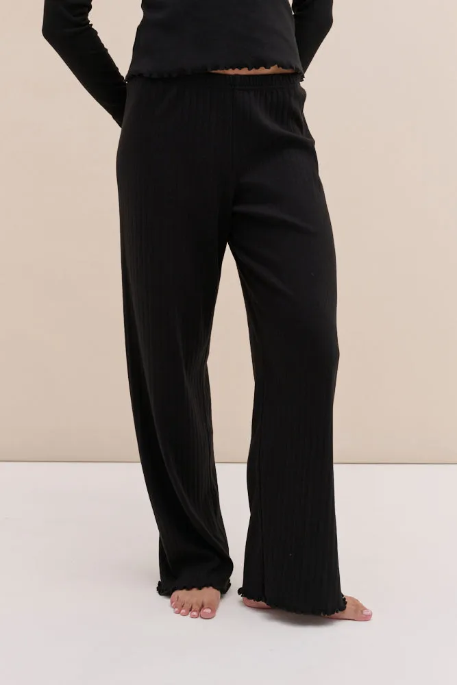 Pointelle Lounge Trousers Black sold by Desmond & Dempsey product image thumbnail 2