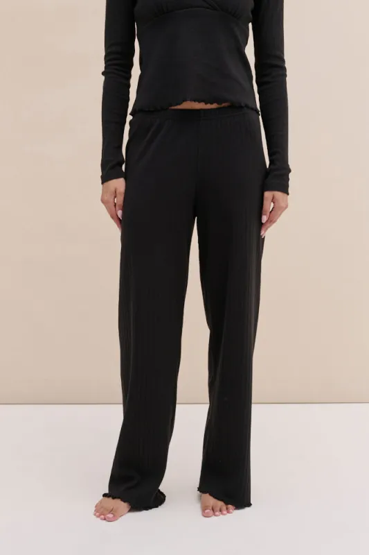 Pointelle Lounge Trousers Black sold by Desmond & Dempsey