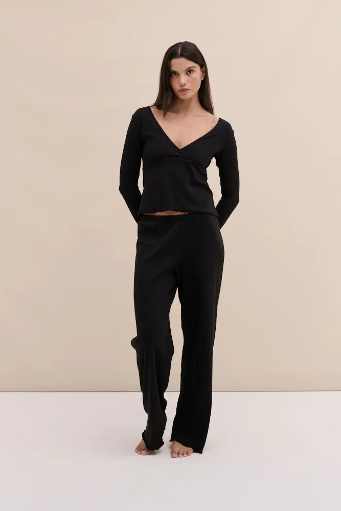 Pointelle Lounge Trousers Black sold by Desmond & Dempsey product image thumbnail 3