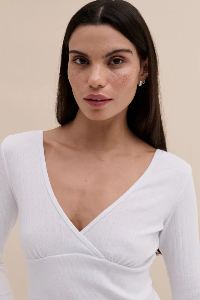 Pointelle Long Sleeve Top White sold by Desmond & Dempsey product image thumbnail 2
