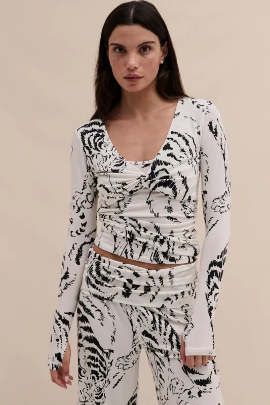 Lyocell Jersey Twist Top Tigress Cream made by Desmond & Dempsey