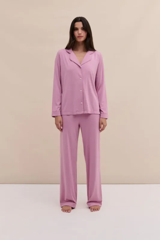 Lyocell Jersey Long Pyjama Set Pink sold by Desmond & Dempsey