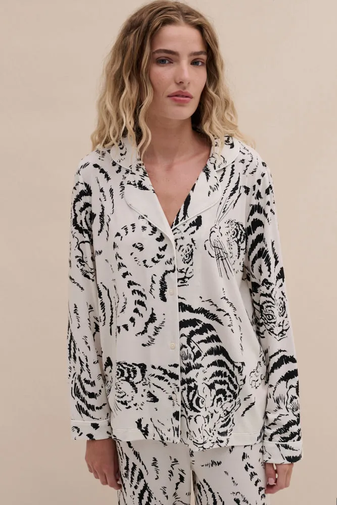 Lyocell Jersey Long Pyjama Set Tigress Cream sold by Desmond & Dempsey product image thumbnail 4