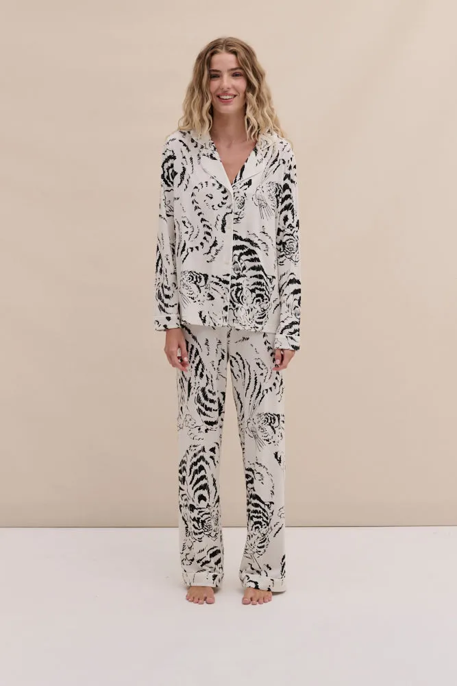 Lyocell Jersey Long Pyjama Set Tigress Cream sold by Desmond & Dempsey