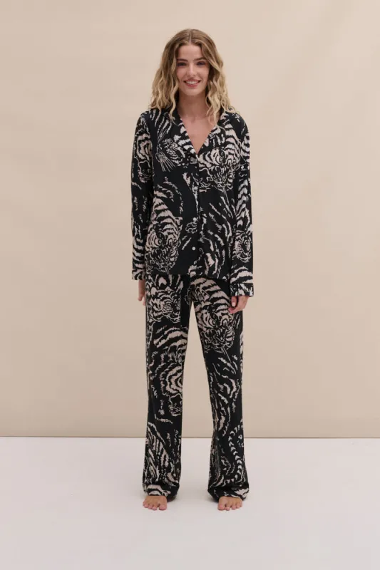 Lyocell Jersey Long Pyjama Set Tigress Graphite sold by Desmond & Dempsey