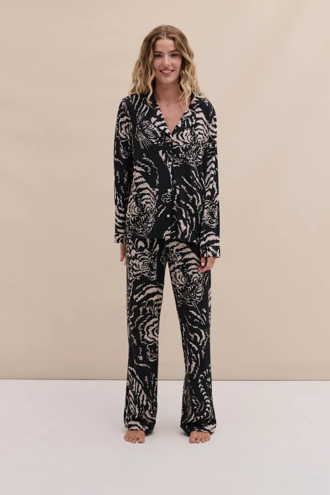 Lyocell Jersey Long Pyjama Set Tigress Graphite sold by Desmond & Dempsey