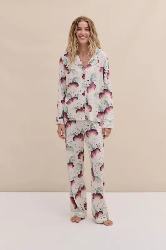 Lyocell Jersey Long Pyjama Set Tigerlily Cream sold by Desmond & Dempsey