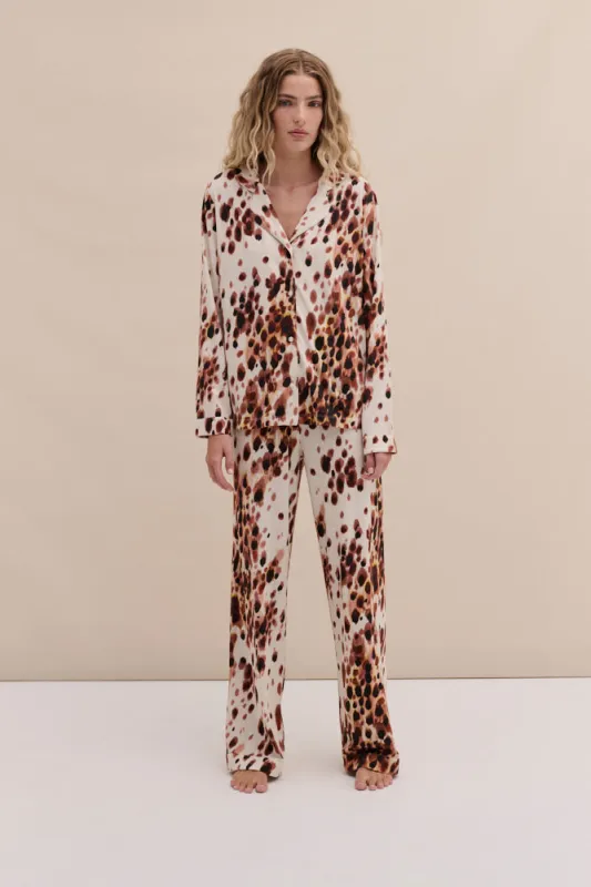 Lyocell Jersey Long Pyjama Set Leopard Brown/Cream sold by Desmond & Dempsey