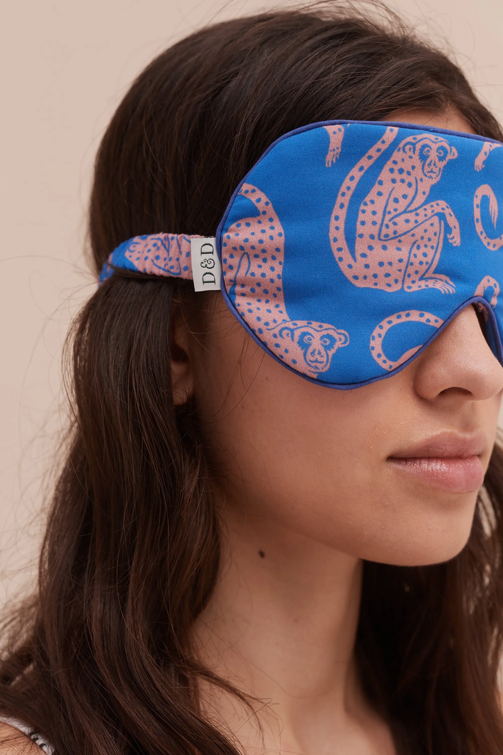 Cotton Luxe Eye Mask Chango Print Blue/Pink sold by Desmond & Dempsey product image thumbnail 5