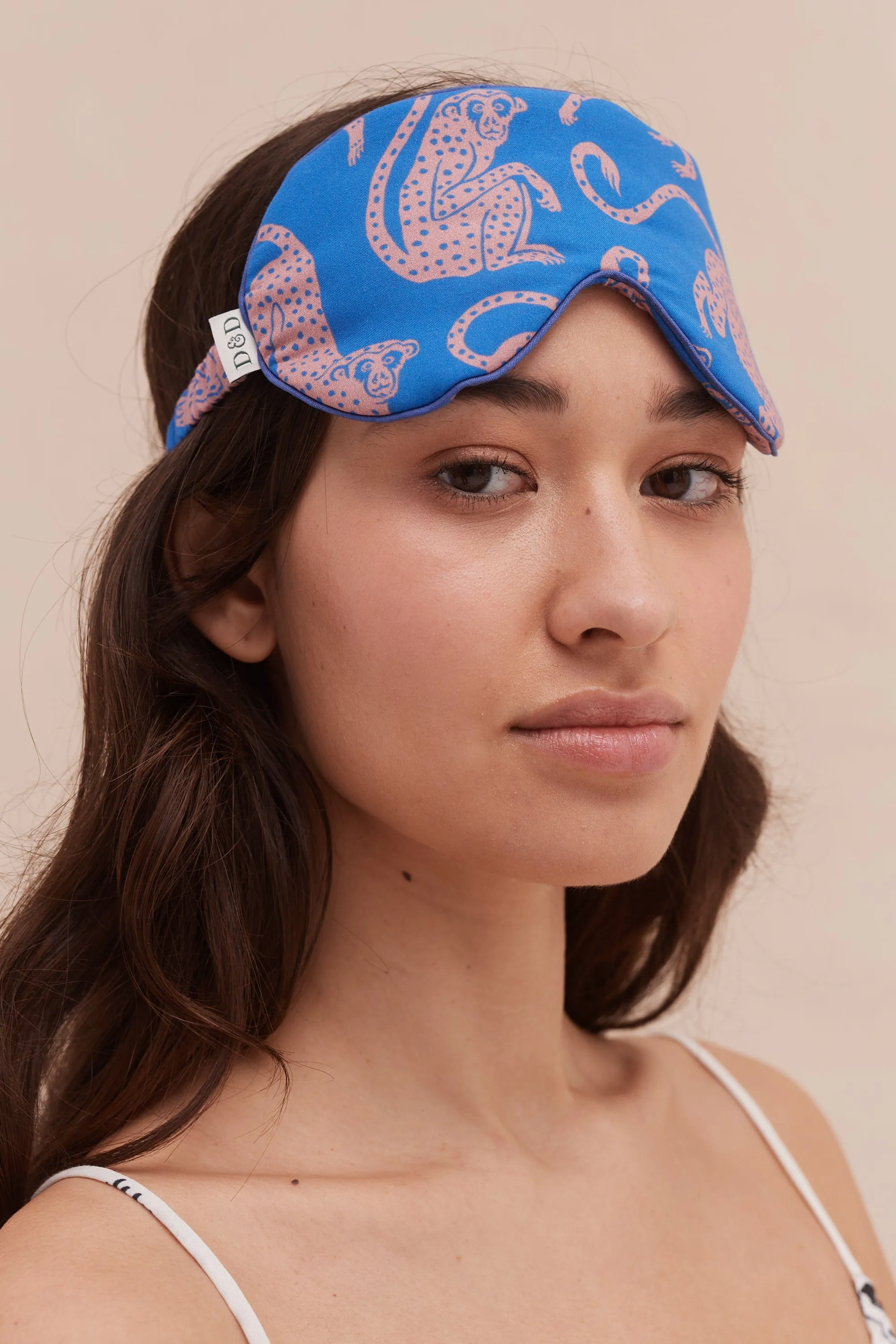 Cotton Luxe Eye Mask Chango Print Blue/Pink sold by Desmond & Dempsey