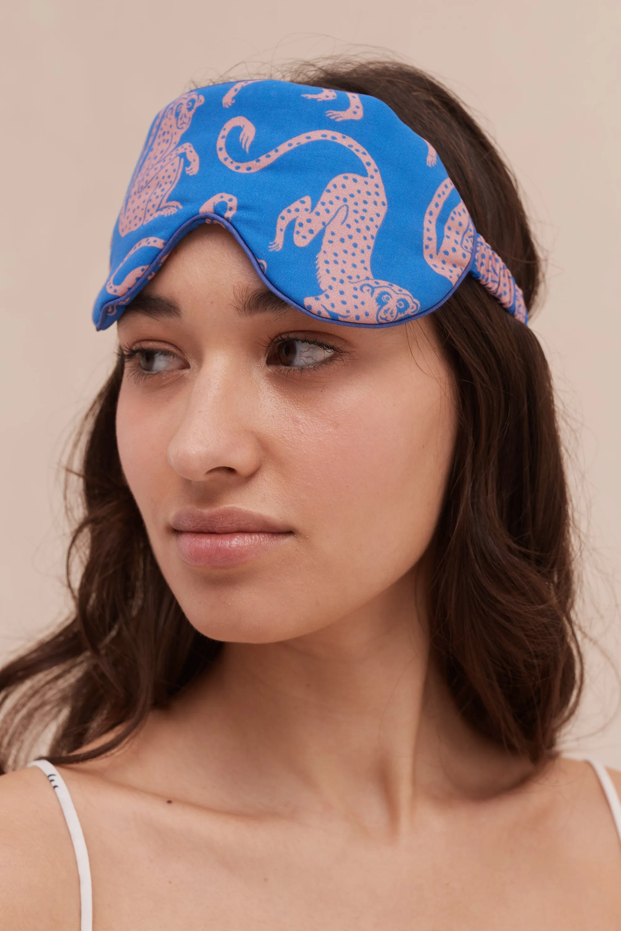 Cotton Luxe Eye Mask Chango Print Blue/Pink sold by Desmond & Dempsey product image thumbnail 3
