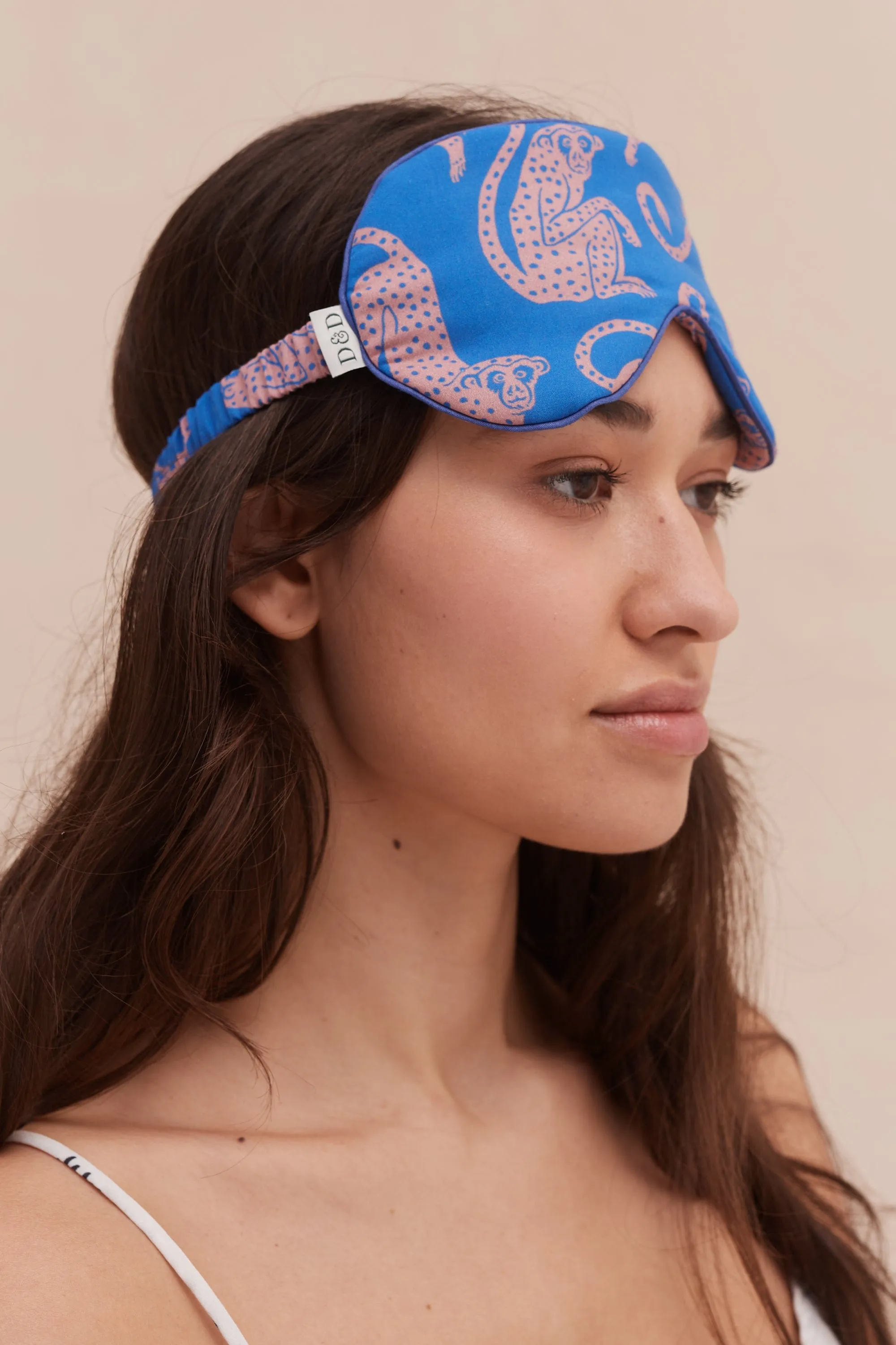 Cotton Luxe Eye Mask Chango Print Blue/Pink sold by Desmond & Dempsey product image thumbnail 2