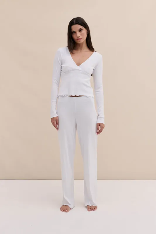 Pointelle Long Sleeve Top & Trouser Set White sold by Desmond & Dempsey