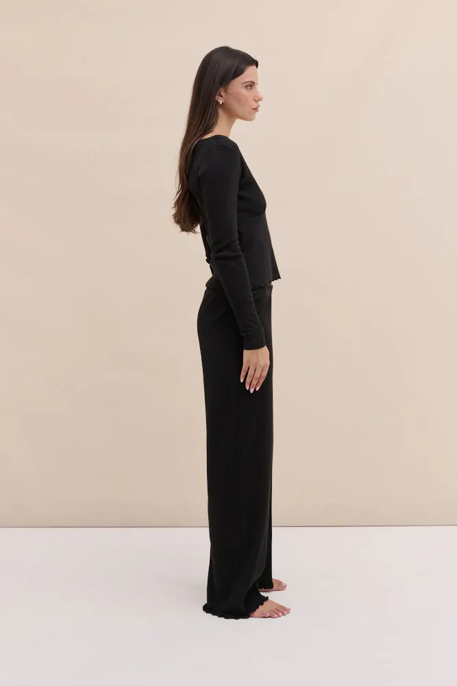 Pointelle Long Sleeve Top & Trouser Set Black sold by Desmond & Dempsey product image thumbnail 3