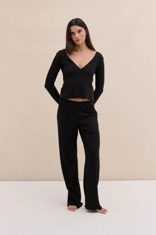 Pointelle Long Sleeve Top & Trouser Set Black sold by Desmond & Dempsey